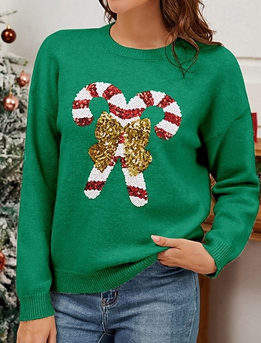  joulu Naisten Vapaa-ajan topit Neulepusero Pitkähihainen Topit Urheilu- ja treenivaatteet Kuvitettu Pehmeä Lämmin Juhla Loma Urheiluasut Urheiluvaatteet Musta Rubiini Apila