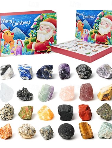  تقويم مجيء عيد الميلاد، مجموعة صخور، تقويم العد التنازلي لعيد الميلاد، معادن الصخور، العد التنازلي لعيد الميلاد لمدة 24 يومًا، هدايا عيد الميلاد للأطفال، صندوق الأحجار الكريمة الأعمى