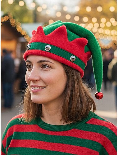  Γυναικείο χριστουγεννιάτικο καπέλο ξωτικού – διασκεδαστικό και εορταστικό, από απαλό τσόχινο υλικό με κουδουνάκια, ιδανικό για χριστουγεννιάτικα πάρτι και χριστουγεννιάτικες γιορτές