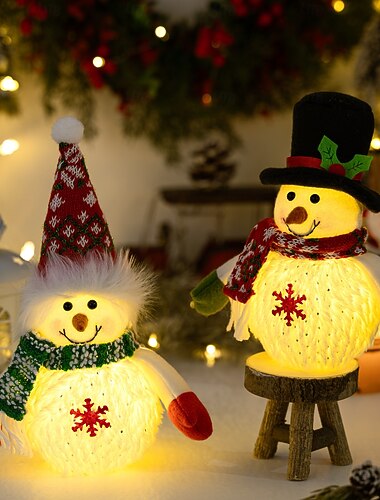  Confezione da 2 decorazioni natalizie a forma di pupazzo di neve, pupazzi di neve di peluche illuminati, regalo di Natale a forma di pupazzo di neve luminoso, regali di Natale a batteria, decorazioni