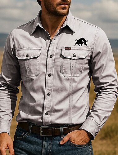 Férfi Állat Bika Munkaingek Nyugati ing Cargo ing Hosszú ujj Taktikai Vintage Retro Szabadtéri sport Munkaruha Tavasz Ősz Térfogatcsökkenés Elöl két zseb Gombolható ingek Katonai zöld Khakizöld   Férfi Állat Bika Munkaingek Nyugati ing Cargo ing Hosszú ujj Taktikai Vintage Retro Szabadtéri sport Munkaruha Tavasz Ősz Térfogatcsökkenés Elöl két zseb Gombolható ingek Katonai zöld Khakizöld