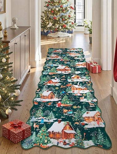  ランナーカーペット クリスマス ハウス 廊下のホールキッチン ソフト ノンスリップ 洗濯機で洗える トナカイ エントリーウェイ ドアマット ロング廊下 フロアマット 簡単清掃 キッチンホームデコレーション