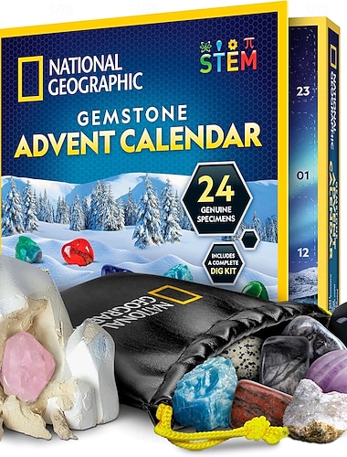  Edelsteen Adventkalender Sokkenvullers - Kerstcadeau 2025 Kerstaftelkalender voor Kinderen met 24 Edelstenen om Elke Dag Open te Maken Complete Rotscollectie met Mini Edelsteen Graafkit