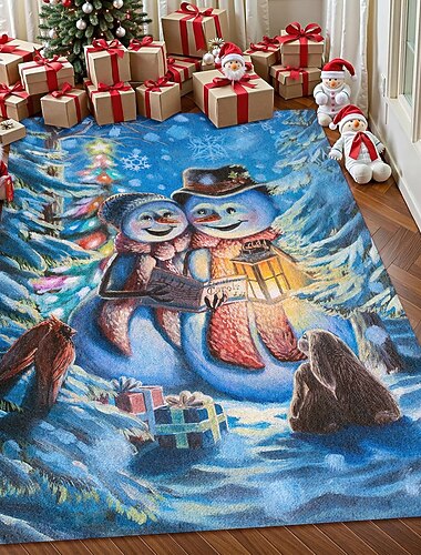 שטיח שטח חג המולד זוג של אנשי שלג עבור סלון וחדר שינה שטיח מעץ קיץ קאשלמר מוזר רך שאינו מחליק שמתנקה במכונה אנשי שלג שרים של דאקוטה דייטווילר