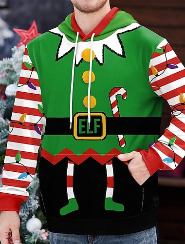 Weihnachten Kapuzensweatshirt Elf Fronttasche Grafik Neuartige Komisch für Paar Herren Damen Erwachsene 3D-Druck  für Weihnachten Karneval Neujahr Party   Weihnachten Kapuzensweatshirt Elf Fronttasche Grafik Neuartige Komisch für Paar Herren Damen Erwachsene 3D-Druck  für Weihnachten Karneval Neujahr Party