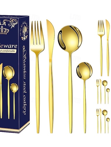  24-osainen ruostumattomasta teräksestä valmistettu jouluaiheinen ruokailuvälinesetti veitsi haarukka lusikka astiasto länsimainen illallisvälineiden loma lahjarasia joulujuhliin