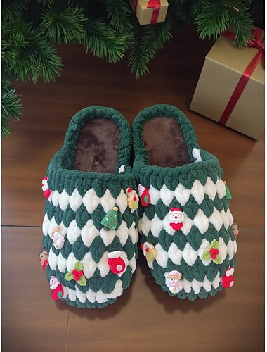  chinelos de Natal femininos com decorações de Papai Noel e renas, chinelos vermelhos de pelúcia aconchegantes para presente de Natal e conforto no inverno