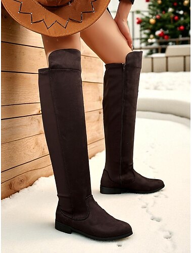  Botas color café hasta la rodilla para mujer, elegantes y acogedoras, perfectas para salidas de invierno, fiestas navideñas y ropa informal.