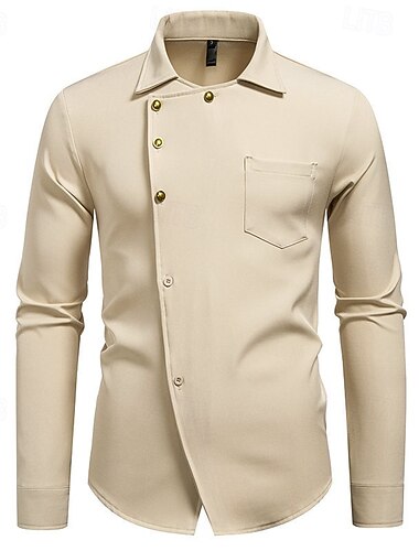  Voor heren Overhemd Zomer overhemd Normaal shirt Strand hemd Overhemd met knopen Zwart Wit khaki Lange mouw Effen Revers Vakantie Hawaii Zak Kleding Modieus Casual Comfortabel