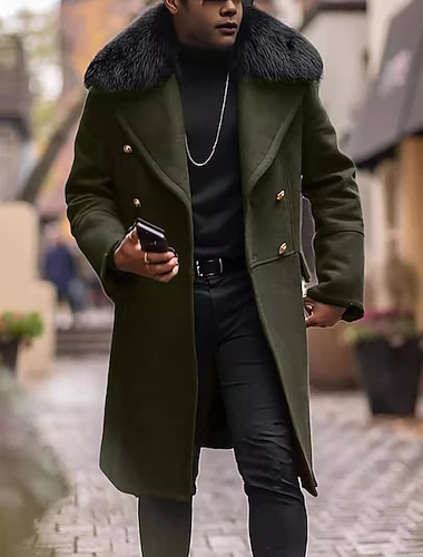  Męskie Płaszcz Peacoat Płaszcz ze sztucznego futra Długi trencz Prochowce Codzienny Jesień Zima Poliester Odzież wierzchnia Odzież Klasyczny Formalny Równina Futrzane wykończenie Klapy wcięte
