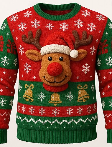  Csúnya karácsonyi pulóver Férfi Mikulás Jávorantilop 3D nyomtatás Pulóver pulóver Kötöttáru Kerek nyakkivágás Alkalmi Vakáció Napi Fesztivál Melegen tartani Hosszú ujj Tavasz Ősz Tél Piros -1 Piros