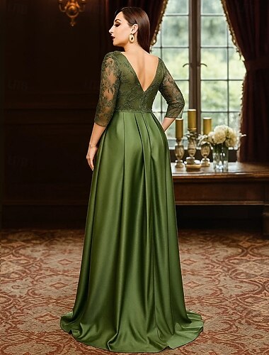  Γραμμή Α Μακρύ Επίσημο ένδυμα Λαμπερό φόρεμα Βραδινή τουαλέτα Μακρυμάνικο Λαιμόκοψη V Κομψό Βίντατζ Μεγάλο Μέγεθος Πολυεστέρας Φόρεμα Μητέρας της Νύφης με Δαντέλα Πλισέ
