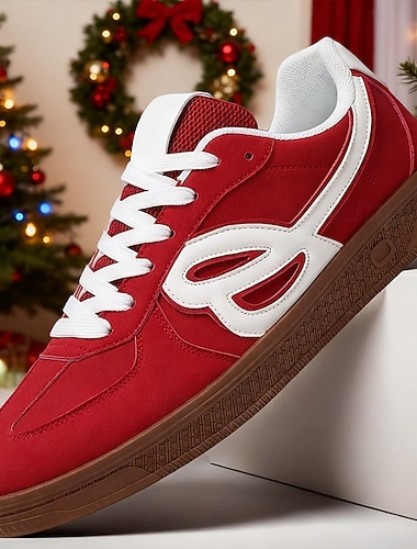  Rode retro veterschoenen voor heren met witte zijstrepen, comfortabele casual hardloopschoenen voor streetwear, reizen en alledaagse mode