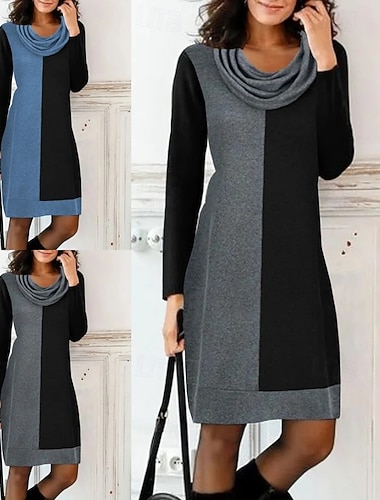  Női Mini ruha Pólóruha Alkalmi Napi Normál Mértani Hosszú ujj Kámzsanyak Medence Szürke Tavasz Ősz