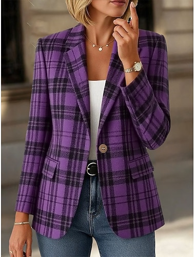  Naisten Bleiseri Pidä lämpimänä Mukava Tasku Napit Painettu Päivittäin Vapaa-aika Skottiruutukuvio Muodollinen Toimisto Kausaliteetti Yksirivinen Normaali Lovikäänne Normaali Pitkähihainen