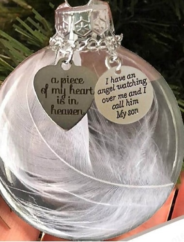  Ornement commémoratif de Noël 6 cm Un morceau de mon cœur est au paradis Décoration suspendue en forme de cœur en plumes Ornement commémoratif pour la perte d'un être cher Cadeau souvenir