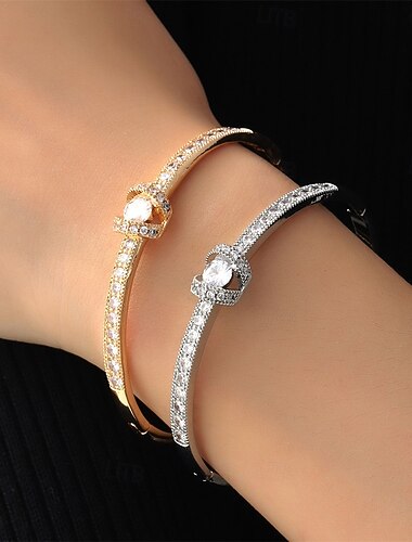  Bracelet Classique Zircon Mini Élégant Personnalisé Tendance Bracelet Bijoux Argent Doré Rond pour Mariage Soirée Fiançailles Bal de promo