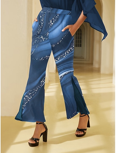 بنطلون نسائي من القماش المطاطي بطبعة زهور من الشيفون الشفاف بألواح واسعة الساق وخصر مرن أنيق ومريح للاستخدام اليومي في الخريف   بنطلون نسائي من القماش المطاطي بطبعة زهور من الشيفون الشفاف بألواح واسعة الساق وخصر مرن أنيق ومريح للاستخدام اليومي في الخريف