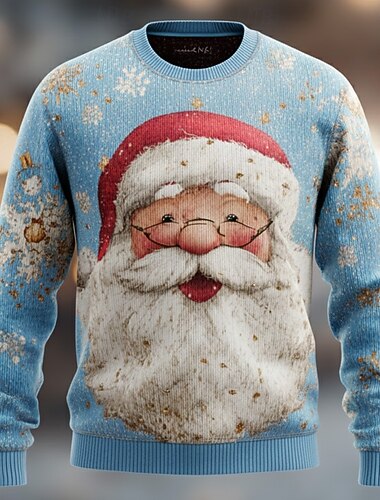  Brzydki świąteczny sweter Męskie Święty Mikołaj Druk 3D Sweter sweter Dzianina Wycięcie pod szyją Codzienny Urlop Codzienny Festiwal Druk 3D Zatrzymujący ciepło Długi rękaw Wiosna Jesień Zima