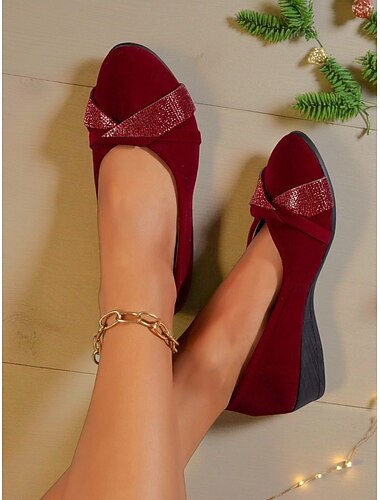  ballerine con zeppa bordeaux da donna con fiocco: stile casual per le feste, comode ed eleganti per le feste di Natale e gli eventi festivi