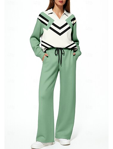  Per donna Maglia Tuta da Ginnastica Tuta da 2 pezzi Coulisse Tasca Geometrico Felpa e pantaloni Completo Abbigliamento Autunno Inverno Nero Verde Lavoro All'aperto Viaggio Leggero Di tendenza Manica