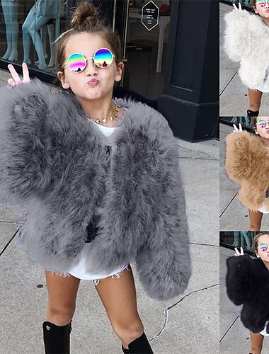 Дети Девочки Шуба из искусственного меха Сплошной цвет Мода Школа Пальто Верхняя одежда 4 года + Осень Черный Белый Верблюжий   Дети Девочки Шуба из искусственного меха Сплошной цвет Мода Школа Пальто Верхняя одежда 4 года + Осень Черный Белый Верблюжий