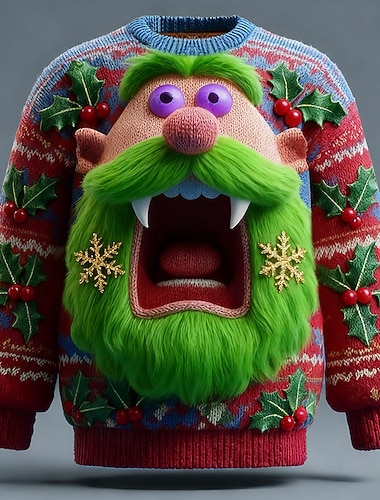  סוודר חג המולד המכוער בגדי ריקוד גברים הדפסת תלת מימד דמות מצוירת בתלת מימד סוודר סוודר סריגים צווארון צווארון יום יומי חופשה יומי פֶסטִיבָל סריגה Keep Warm שרוול ארוך אביב סתיו חורף אודם פול סגול