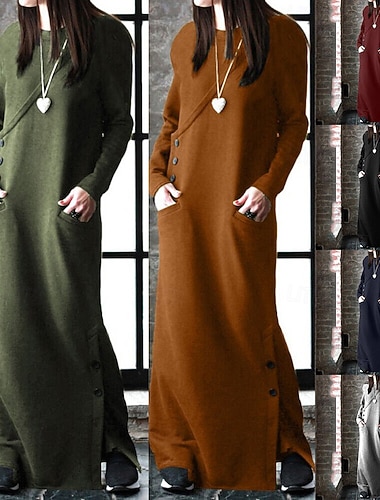  Γυναικεία Μακρύ Φόρεμα Μάξι Φόρεμα Φόρεμα με κουκούλα Φόρεμα φούτερ Μοντέρνα Διακοπές Εξόδου Κανονικό Σκέτο Μακρυμάνικο Στρογγυλή Ψηλή Λαιμόκοψη Μαύρο Κρασί Πράσινο Χακί Πορτοκαλί Φθινόπωρο Χειμώνας