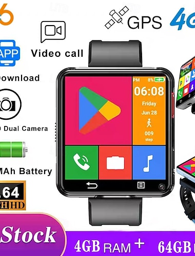  S222 Smartwatch 2.64 Zoll 4G LTE Mobilfunk-Smartwatch 3G 4G 3G Temperaturüberwachung Schrittzähler Anruferinnerung Kompatibel mit Android iOS Damen Herren GPS IP68 55mm Uhrengehäuse