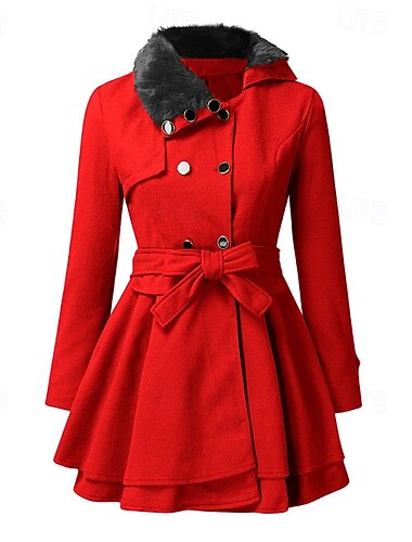  Per donna Cappotto Invernale Cappotto Caldo Confortevole Bottoni Con cintura Collo in Pelliccia Casual Semplice Vacanza Streetwear Casuale Abbigliamento quotidiano Regolare Collo ripiegato