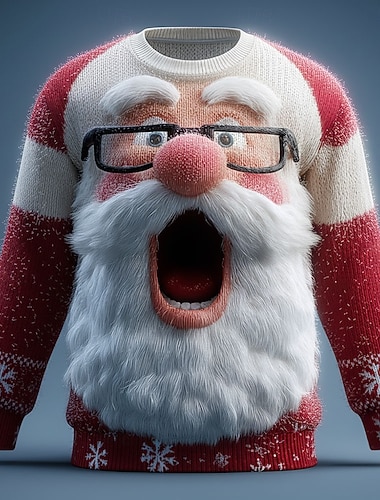  Stygg julegenser Herre julenissen 3D-utskrift Pullover genser Strikketøy Crewneck Fritid utendørs Julegaver Feriereise Hold Varm Langermet Høst Vinter Rød Grønn