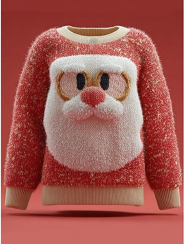  Juletrefest Damens Genser Pullover Hverdag Casual Grafisk Claus Ribbet Crew Neck Strikket Trykk Langermet Vanlige Topper Strikket Utendørs Helg Rød Kongeblå Høst Vinter