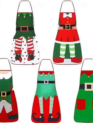 5 delantales navideños, 20,47 x 28,34 pulgadas, delantales decorativos de disfraz de Papá Noel y elfo para hombres y mujeres, accesorios de cocina de chef adulto perfectos para regalos de fiesta de   5 delantales navideños, 20,47 x 28,34 pulgadas, delantales decorativos de disfraz de Papá Noel y elfo para hombres y mujeres, accesorios de cocina de chef adulto perfectos para regalos de fiesta de