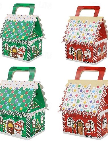  24 stuks kerstcadeaudozen snoep peperkoekenhuisje mini kerstfeestje bedankdoosje klein kartonnen geschenkdoosje voor kerstvakantie feesttraktatie koekje lekkernij snackverpakking