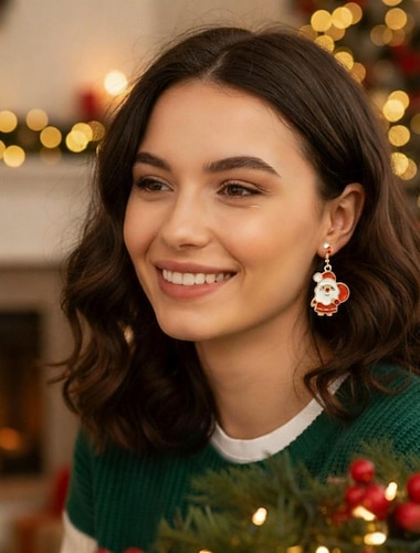  Roztomilé vánoční náušnice s motivem Santa Clause – sváteční visací náušnice pro ženy a dívky