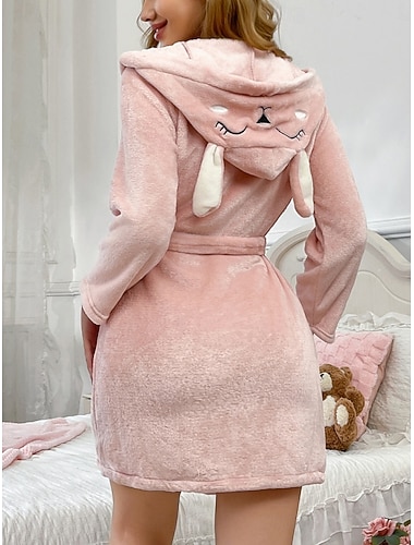  Damen Robe Lässig Komfort Kaninchen Bestickt Heim Täglich Langarm Kapuzenpullover Rosa Rote Frühling Herbst Winter Lässiger Schnitt