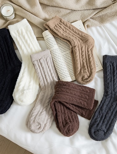  Women's Stockings Thick Winter Warm Socks Outdoor Daily Solid Color Polyester Fleece Basic Classic Casual Warm 1 Pair