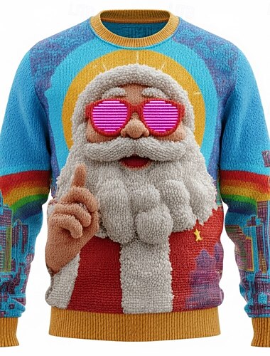  Lelijke kersttrui Voor heren Kerstman Afdrukken Trui Gebreid Ronde hals Casual Vakantie Dagelijks Festival Houd Warm Lange mouw Lente Herfst Winter Rood blauw Groen