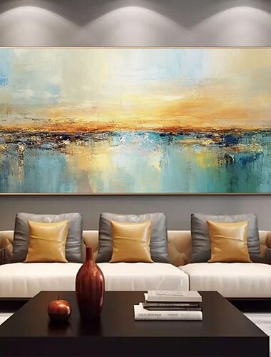  oljemaleri håndlaget abstrakt solnedgang sjølandskap oljemaleri stort teksturert havmaleri impasto strand veggkunst fargerik himmelrefleksjon lerretskunst hjemdekor