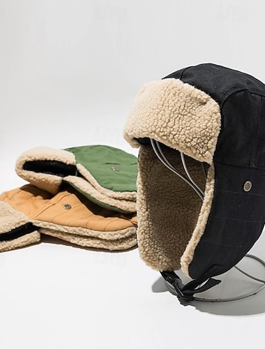  בגדי ריקוד גברים כובע ציד כובע אושנקה כובע טייס כובע עם מתלה לאוזניים כובעי החורף שחור כחול נייבי כותנה פליז אופנתי סגנון וינטאג' מודרני עכשווי לבוש יומיומי פגישה (דייט) צבע אחיד / רגיל