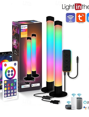 Светодиодные умные светильники Tuya WiFi интеллектуальная световая панель – атмосферное освещение с управлением через приложение голосом ИК-пульт идеальная для компьютера спальни и телевизора   Светодиодные умные светильники Tuya WiFi интеллектуальная световая панель – атмосферное освещение с управлением через приложение голосом ИК-пульт идеальная для компьютера спальни и телевизора