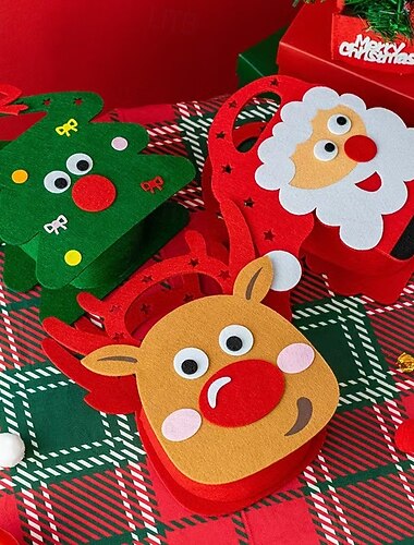  3-teilige Weihnachts-Geschenktüten aus Kraftpapier für Weihnachtsgeschenke, Partygeschenke, Papiertüten, verschiedene Weihnachtstüten, Leckerli-Tüten