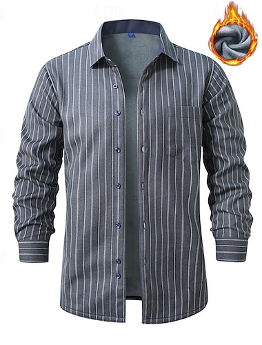 Herren Hemd Freizeithemd Flanellhemd Fleece-Shirt Knopfhemd Grau Langarm Streifen Revers Urlaub Ferien Tasche Bekleidung Polyester Mode warm halten Lässig Bequem   Herren Hemd Freizeithemd Flanellhemd Fleece-Shirt Knopfhemd Grau Langarm Streifen Revers Urlaub Ferien Tasche Bekleidung Polyester Mode warm halten Lässig Bequem