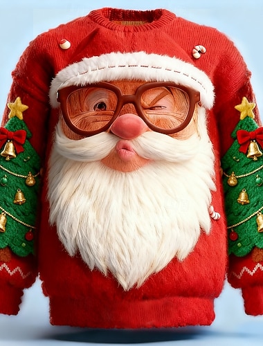  Stygg julegenser Herre Tegneserie julenissen Trykt mønster Pullover genser Strikketøy Crewneck Fritid Feriereise Daglig Festival Strikking Hold Varm Langermet Vår Høst Vinter Rød -1 Rød -2 Rød -3