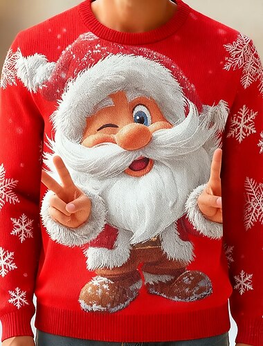  Suéter navideño feo Hombre Papá Noel Impresión 3D Suéter de punto Prendas de punto Cuello redondo Casual Vacaciones Diario Festival Impresión 3D Mantiene abrigado Manga Larga Primavera Otoño Invierno
