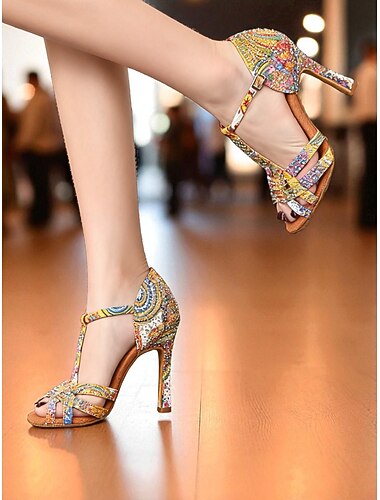  Damskie wielokolorowe, cekinowe, odkryte palce, buty do tańca na wysokim obcasie, efektowne przyjęcie w stylu Gatsby'ego &sandały balowe na formalne okazje
