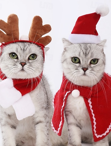  χριστουγεννιάτικο καπέλο Άγιου Βασίλη για κατοικίδια &Κόκκινη κάπα - αξιολάτρευτη εορταστική στολή για σκύλους, κουτάβια - εορταστικό ντύσιμο για φωτογραφίες &πάρτι