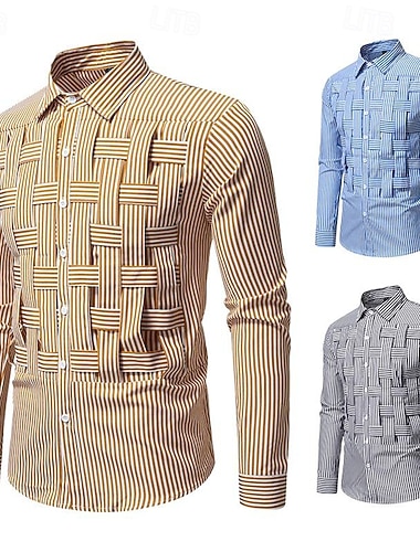 Herren Hemd Freizeithemd Knopfhemd Designerhemd Schwarz Blau Kaki Langarm Gestreift Revers Urlaub Lässig Weberei Bekleidung Mode Modern   Herren Hemd Freizeithemd Knopfhemd Designerhemd Schwarz Blau Kaki Langarm Gestreift Revers Urlaub Lässig Weberei Bekleidung Mode Modern
