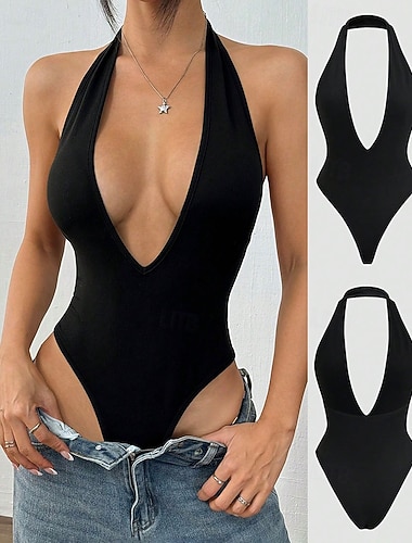  Per donna Body Streetwear Tinta unica Senza Maniche All'americana Vacanza Feste Vestibilità regolare Nero Estate