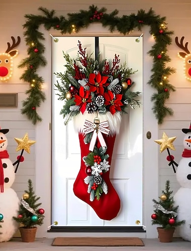  Weihnachten Poster Türabdeckung Banner für den Außenbereich Schneemann Strümpfe Niedlich 3D Party Wohnheim Jugendzimmer Studentenwohnheim Jungs, Männerhöhle, Studentenwohnheim Hintergründe aufnehmen